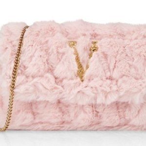 Versace Pink Faux-Fur Mini Virtus Bag
